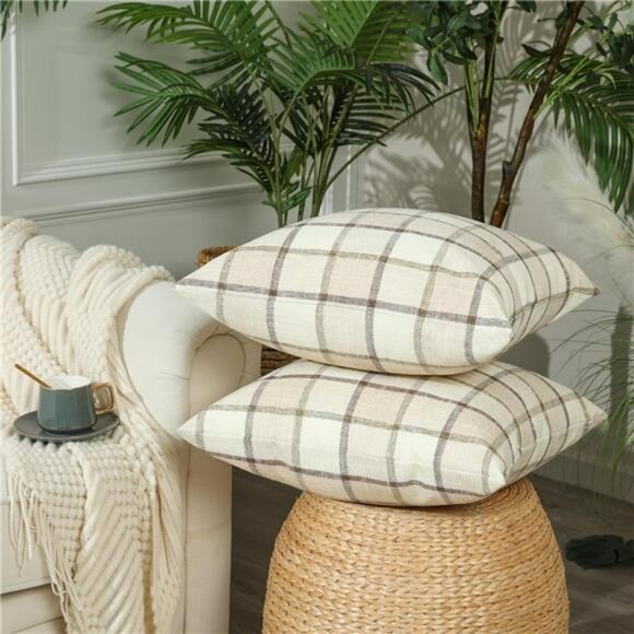 18x18 Fall Buffalo Check Pillow Covers, Farmhouse Plaid Cushion Covers, Set of 2 - Picture 2 of 6